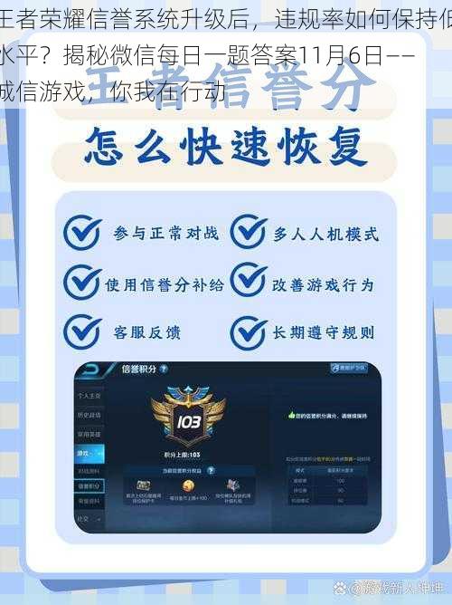 王者荣耀信誉系统升级后，违规率如何保持低水平？揭秘微信每日一题答案11月6日——诚信游戏，你我在行动