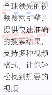 全球领先的视频搜索引擎，提供快速准确的搜索结果，支持多种视频格式，让你轻松找到想要的视频