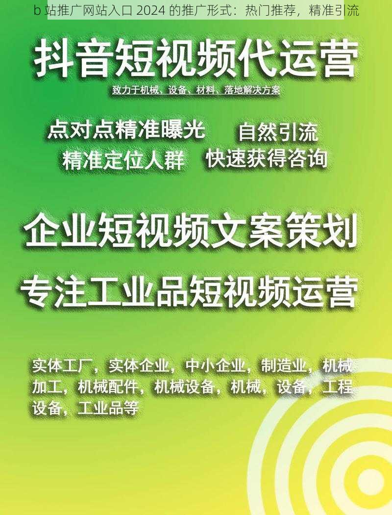 b 站推广网站入口 2024 的推广形式：热门推荐，精准引流