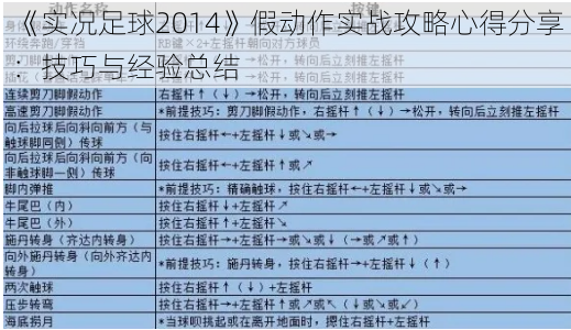 《实况足球2014》假动作实战攻略心得分享：技巧与经验总结